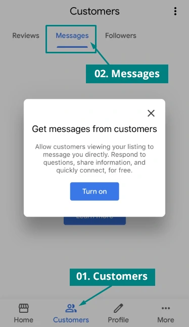 enable customer messaging gmb