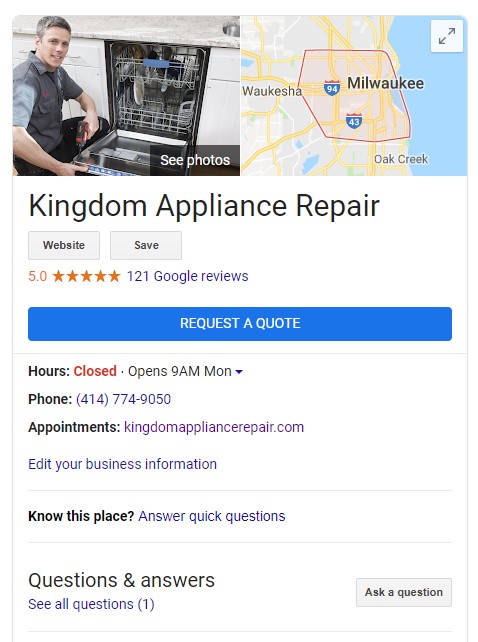 google local listing appliance repairman