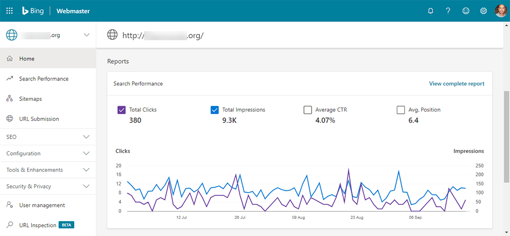 2020 bing webmaster dashboard