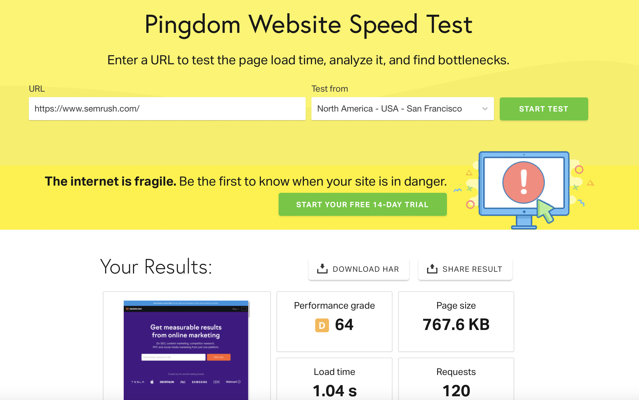 pingdom website speed test