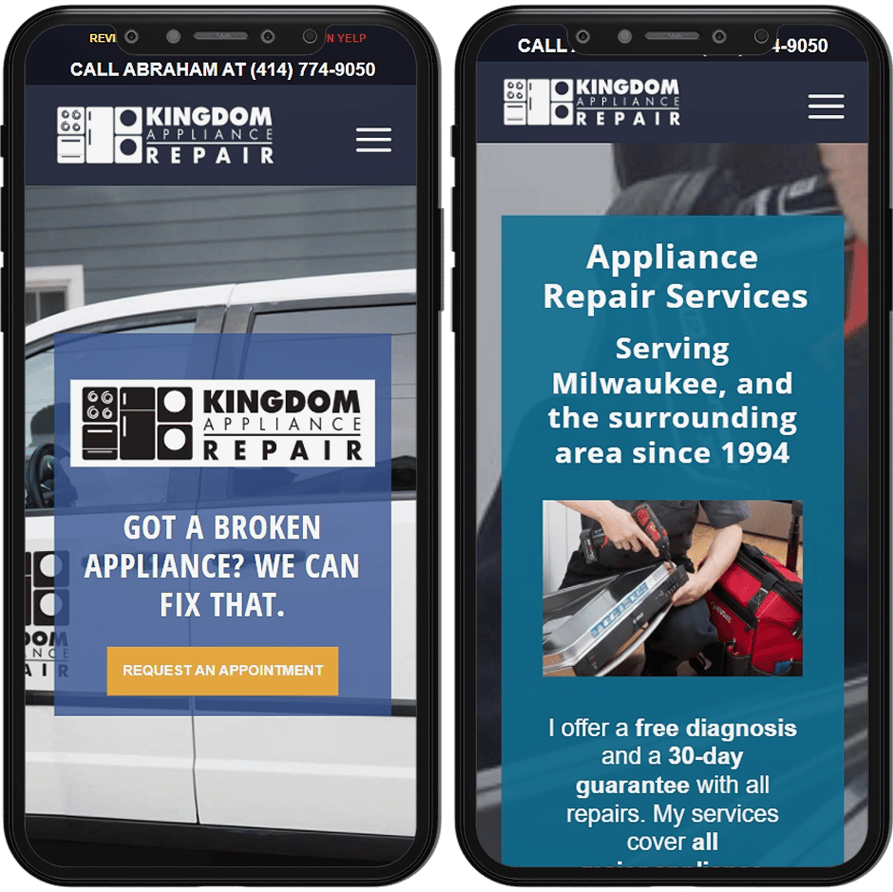 appliance repairs web design