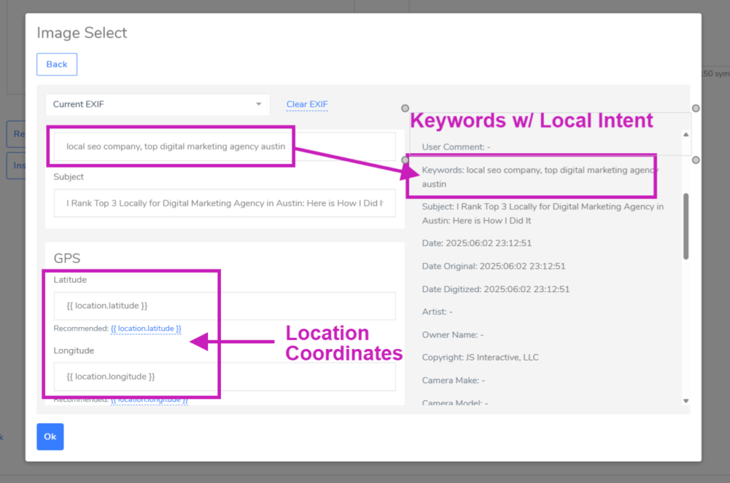 exif data images for local seo